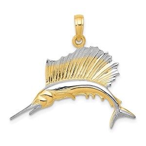 14k Yellow Gold w/Rhodium Sailfish Necklace Charm Pendant